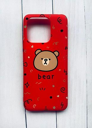 Матовий чохол на xiaomi redmi 12c червоний :: ведмедик (принт 76)