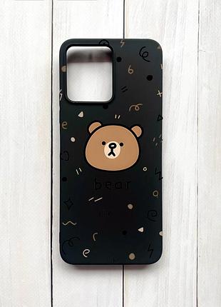 Матовий чохол на xiaomi redmi 12 чорний :: ведмедик (принт 76)