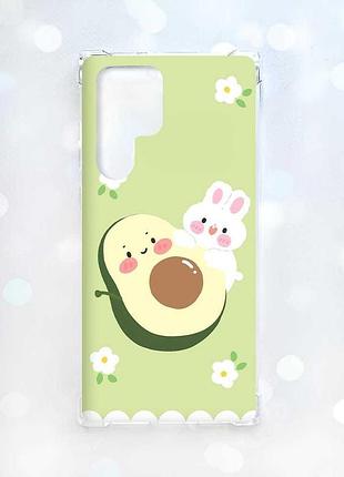 Чехол с утолщёнными углами на samsung galaxy s22 ultra :: авокадо и зайчонок (принт 311)