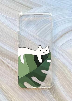 Прозрачный чехол на motorola moto g72 :: кот на листе (принт 367)