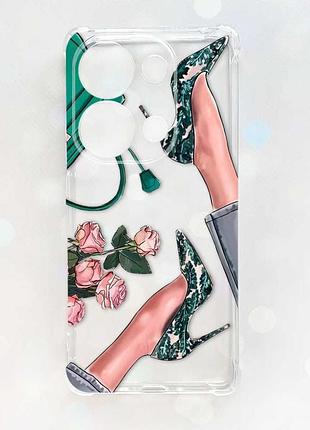 Чехол с утолщёнными углами на xiaomi redmi note 13 pro 4g :: туфельки и цветы (принт 225)