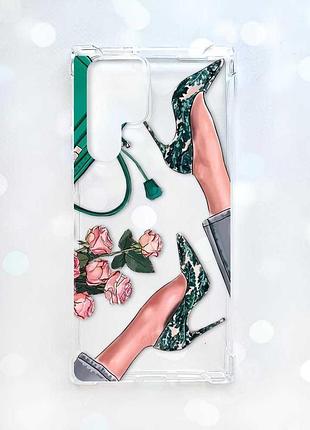 Чохол з потовщеними кутами на samsung galaxy s22 ultra :: туфельки і квіти (принт 225)