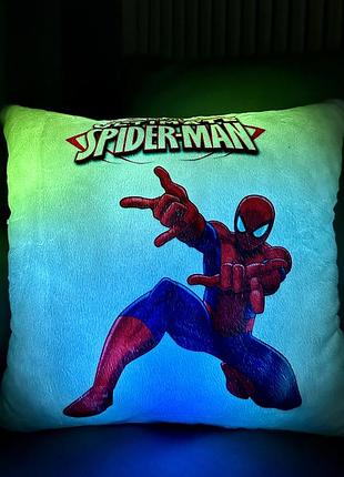 Подушка ночник spider man - светящаяся подушка человек паук - мех плюш