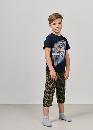 Комплект с капри подростковый nicoletta - листья на шортах - family look папа/сын 89906 8-9, синий