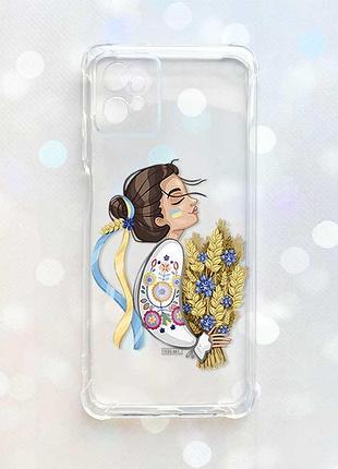Чохол з потовщеними кутами на motorola moto g32 :: українка з колосками (принт 172)