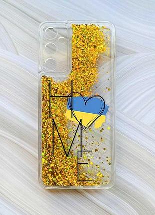 Чохол з плаваючими блискітками на samsung galaxy a24 (a245) золотий :: дім україна (принт 353)