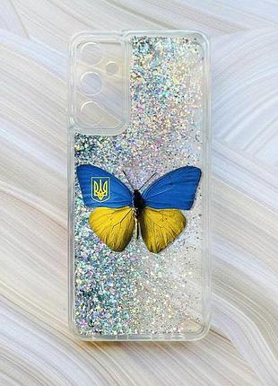 Чохол з плаваючими блискітками samsung galaxy a55 (a556) срібло :: метелик україна (принт 255)