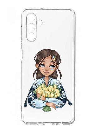 Прозорий чохол на samsung galaxy a35 5g (a356) :: дівчина з тюльпанами (принт 22)