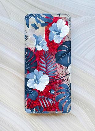 Чехол с плавающими блестками на samsung galaxy a25 (a256) розовый :: тропики (принт 373)