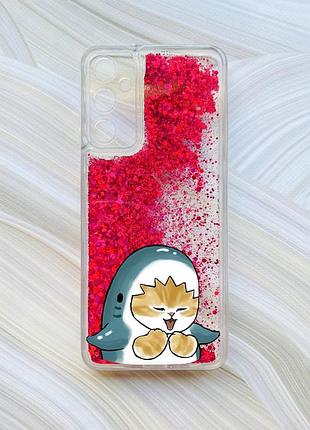 Чохол з плаваючими блискітками на samsung a15 (a155) / m15 рожевий :: котик акула (принт 376)