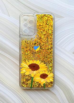 Чехол с плавающими блестками на samsung galaxy a23 золотистий :: желтые цветы (принт 364)