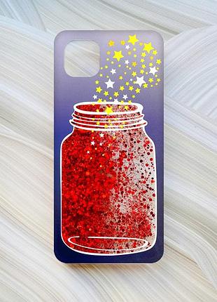 Чехол с плавающими блестками на samsung galaxy a04 красный :: банка со звёздами (принт 366)