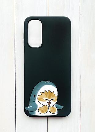 Матовый чехол на samsung galaxy a14 5g черный :: котёнок акула (принт 376)
