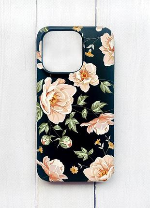 Матовий чохол на iphone 15 pro чорний :: квіти пастельні (принт 277)