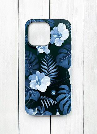 Матовый чехол на iphone 15 pro max черный тропики (принт 373)
