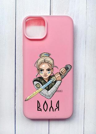 Матовый чехол на iphone 15 plus розовый :: украинская защитница (принт 170)