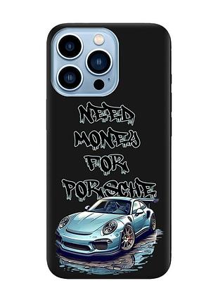 Матовий чорний чохол на apple iphone 13 pro max :: хочу порше (принт 385)
