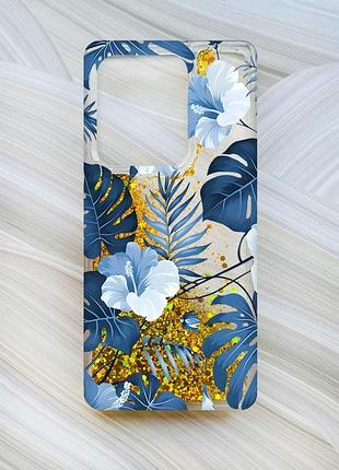 Чохол з плаваючими блискітками на xiaomi redmi note 13 4g золотий :: тропіки (принт 373)