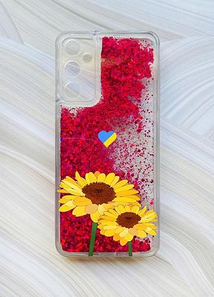Чехол с плавающими блестками на samsung galaxy a25 (a256) розовый :: желтые цветы (принт 364)