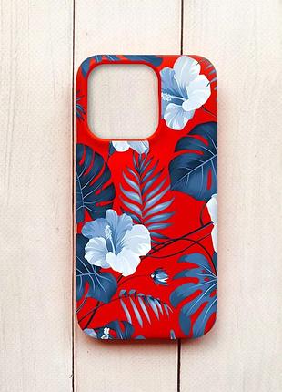 Матовий чохол на iphone 15 pro червоний :: тропіки (принт 373)