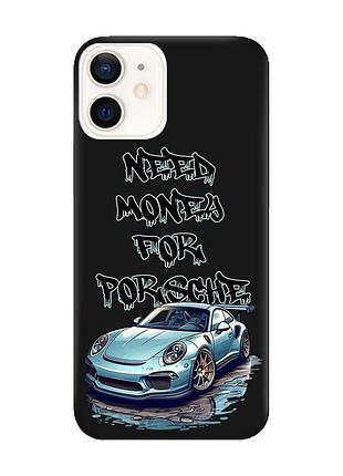 Матовий чорний чохол на apple iphone 12 / 12 pro (6.1) :: хочу порше (принт 385)