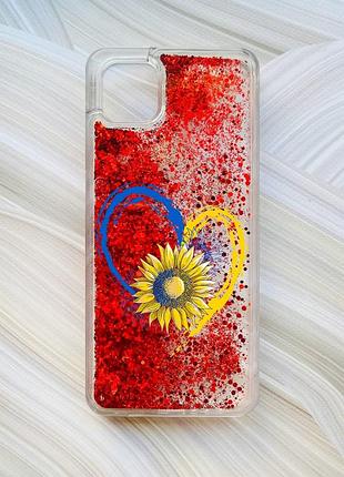 Чохол з плаваючими блискітками на samsung galaxy a04 червоний :: серце і сонях (принт 260)