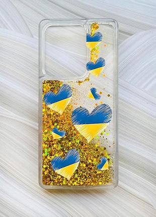 Чохол з плаваючими блискітками на xiaomi redmi note 13 4g золотий :: сердечка. україна (принт 258)