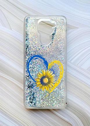 Чохол з плаваючими блискітками на xiaomi redmi note 9/10x сріблястий :: серце і сонях (принт 260)