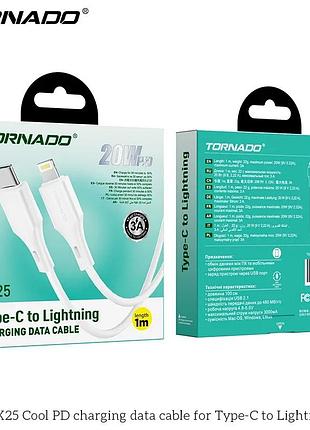 Usb кабель tornado tx25 с поддержкой pd20w, 3a, длиной 1м, белый.