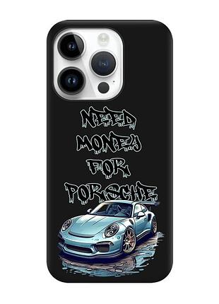 Матовий чорний чохол на apple iphone 14 pro :: хочу порше (принт 385)