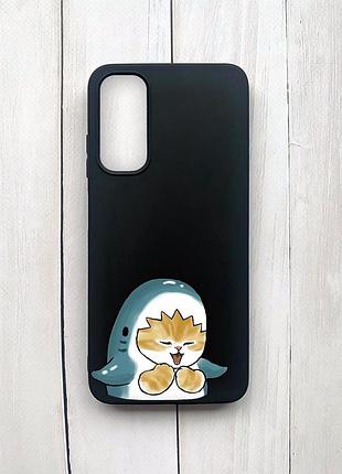 Матовый чехол на samsung galaxy a05s (a057) черный :: котёнок акула (принт 376)