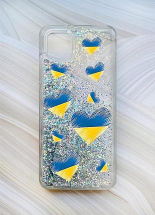Чехол с плавающими блестками на samsung galaxy a04 серебристый :: сердечка. украина (принт 258)