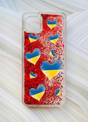 Чехол с плавающими блестками на samsung galaxy a04 красный :: сердечка. украина (принт 258)