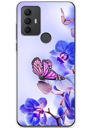 Чехол силиконовый с картинкой на tcl 30 se (цветок, бабочка на орхидее)
