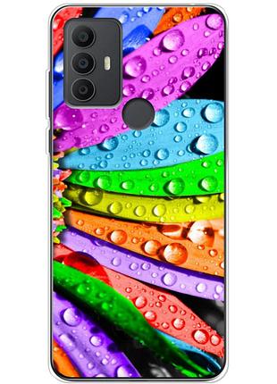 Чехол силиконовый с картинкой на tcl 306 (цветные листья)