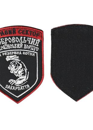 Шеврон военный / армейский, правый сектор 1 резервная сотня дук закарпатье, на липучке, на черном, 10 см *7 см