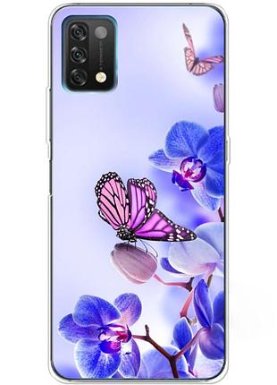 Чехол силиконовый с картинкой на umidigi a11 (цветок, бабочка на орхидее)