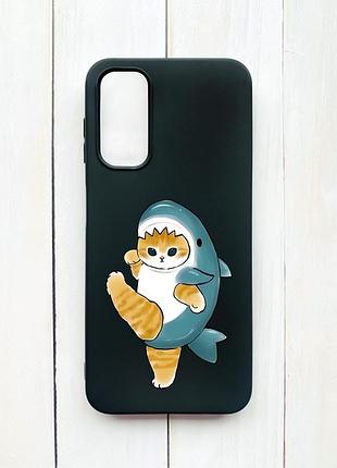 Матовий чохол на samsung galaxy a14 5g чорний :: котик акула (принт 380)
