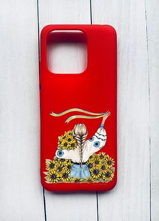 Матовий чохол на xiaomi redmi 12c червоний дівчина зі стрічкою (принт 25)