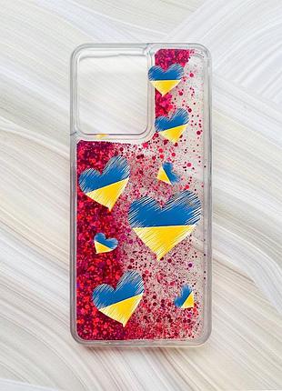 Чехол с плавающими блестками на xiaomi redmi 13c / poco c65 розовый :: сердечка. украина (принт 258)
