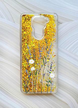 Чохол з плаваючими блискітками на xiaomi redmi note 9/10x золотий польові квіти (принт 270)