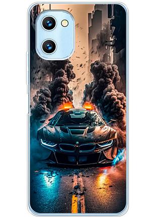 Чехол силиконовый с картинкой на umidigi c1 (машина bmw i8)