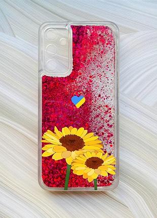 Чехол с плавающими блестками на samsung galaxy a24 (a245) розовый :: желтые цветы (принт 364)