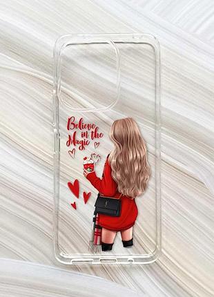 Прозорий чохол на xiaomi redmi 13 дівчина з кавою (принт 137)
