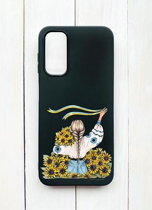 Матовый чехол на samsung galaxy a14 5g черный девушка с лентой (принт 25)