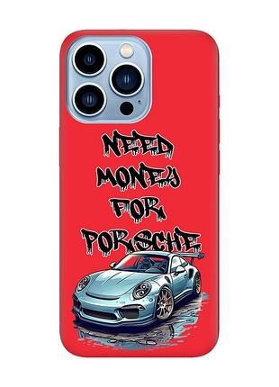 Матовий червоний чохол на apple iphone 13 pro max :: хочу порше (принт 385)