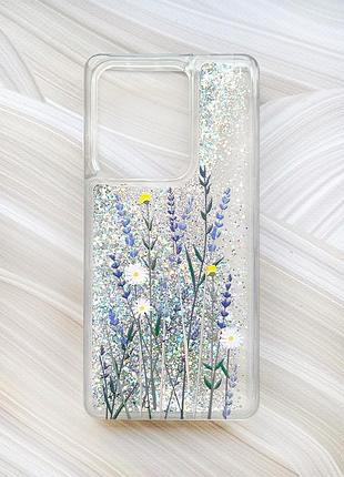 Чохол з плаваючими блискітками на xiaomi redmi note 13 4g сріблястий польові квіти (принт 270)