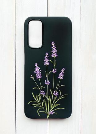 Матовий чохол на samsung galaxy a14 5g чорний гілочки лаванди (принт 266)