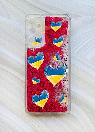 Чехол с плавающими блестками на samsung galaxy a25 (a256) розовый :: сердечка. украина (принт 258)