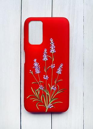 Матовий чохол на xiaomi redmi 9t червоний гілочки лаванди (принт 266)